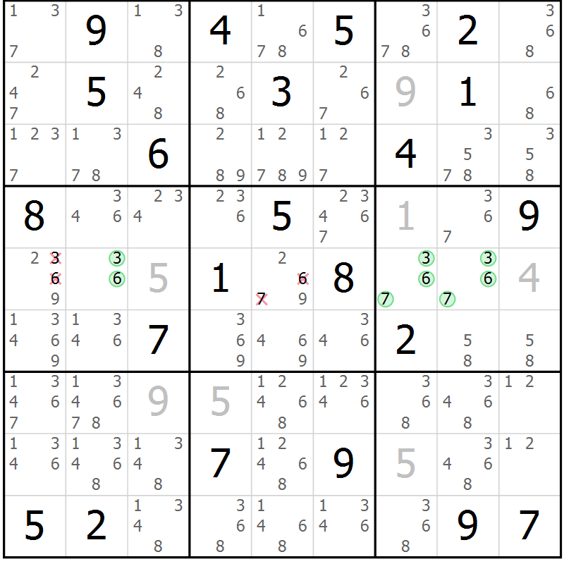 Position des candidats pour la solution de la Gr 20 page 23 du magazine de sudoku Virtuose n° 117