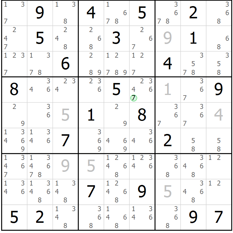 Position des candidats pour la solution de la Gr 20 page 23 du magazine de sudoku Virtuose n° 117