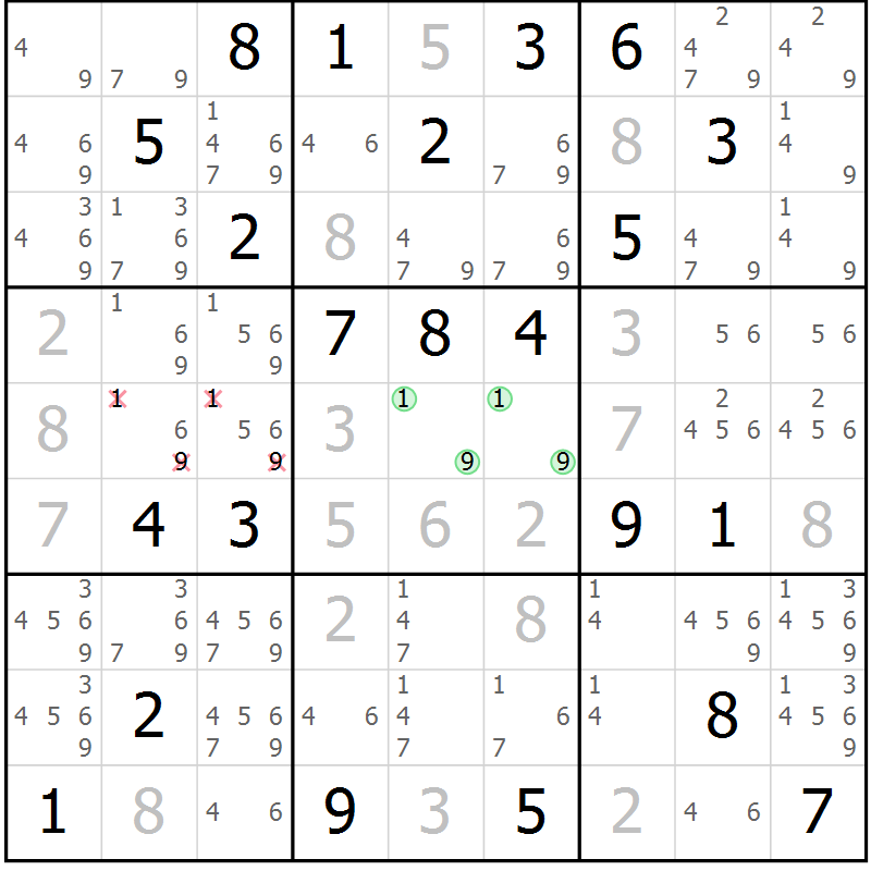 Position des candidats pour la solution de la Gr 21 page 24 du magazine de sudoku Virtuose n° 117