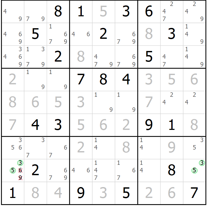 Position des candidats pour la solution de la Gr 21 page 24 du magazine de sudoku Virtuose n° 117