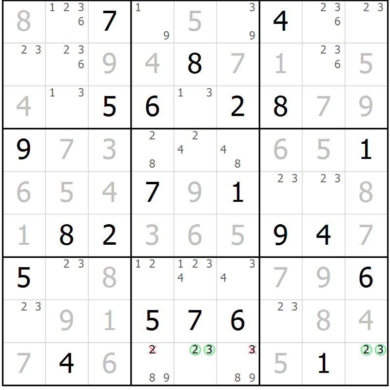 Position des candidats pour la solution de la Gr 22 page 25 du magazine de sudoku Virtuose n° 117