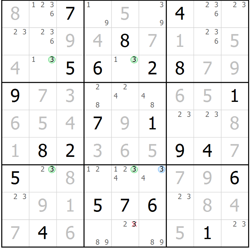 Position des candidats pour la solution de la Gr 22 page 25 du magazine de sudoku Virtuose n° 117