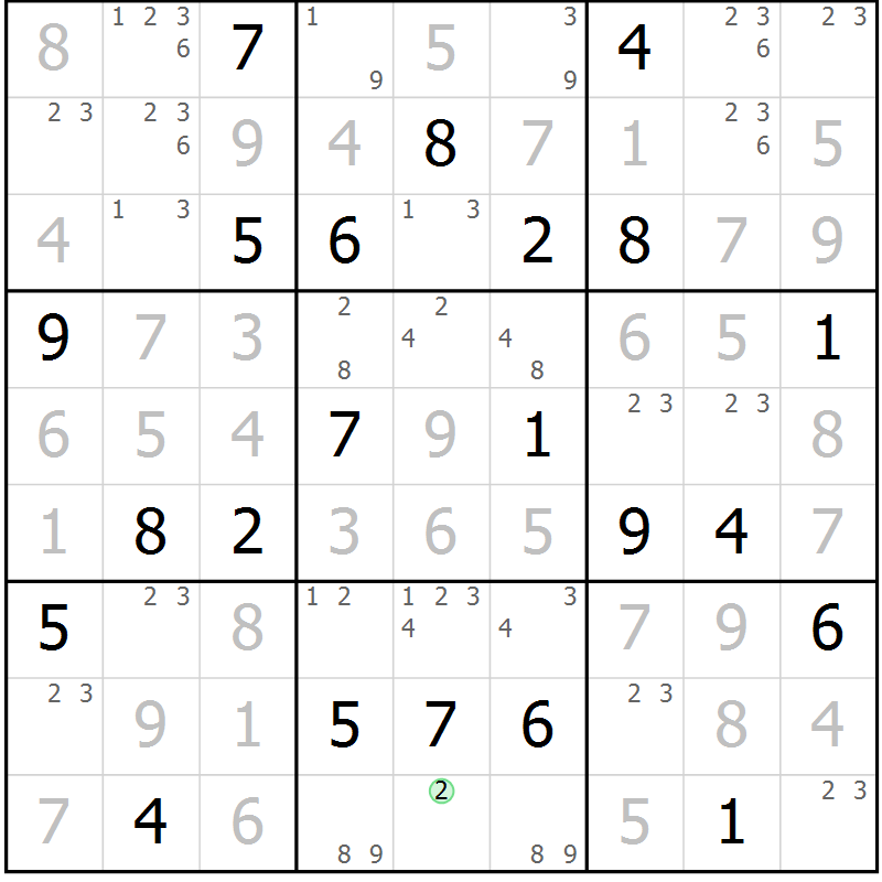 Position des candidats pour la solution de la Gr 22 page 25 du magazine de sudoku Virtuose n° 117