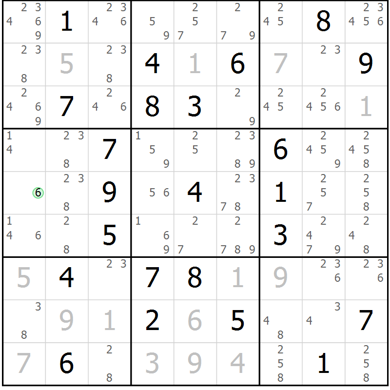 Position des candidats pour la solution de la Gr 23 page 26 du magazine de sudoku Virtuose n° 117