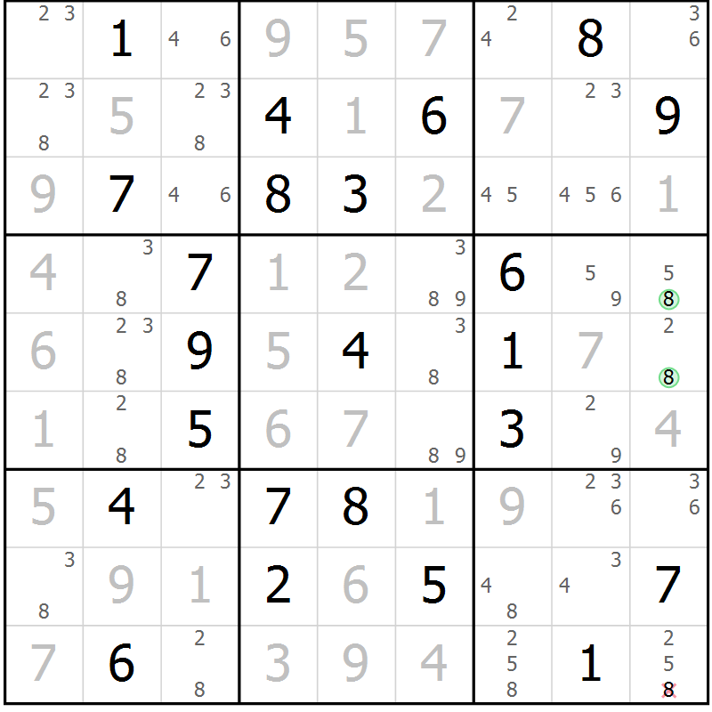 Position des candidats pour la solution de la Gr 23 page 26 du magazine de sudoku Virtuose n° 117