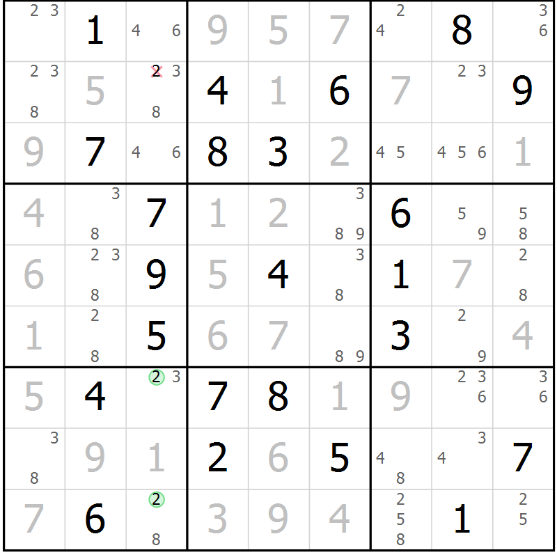 Position des candidats pour la solution de la Gr 23 page 26 du magazine de sudoku Virtuose n° 117