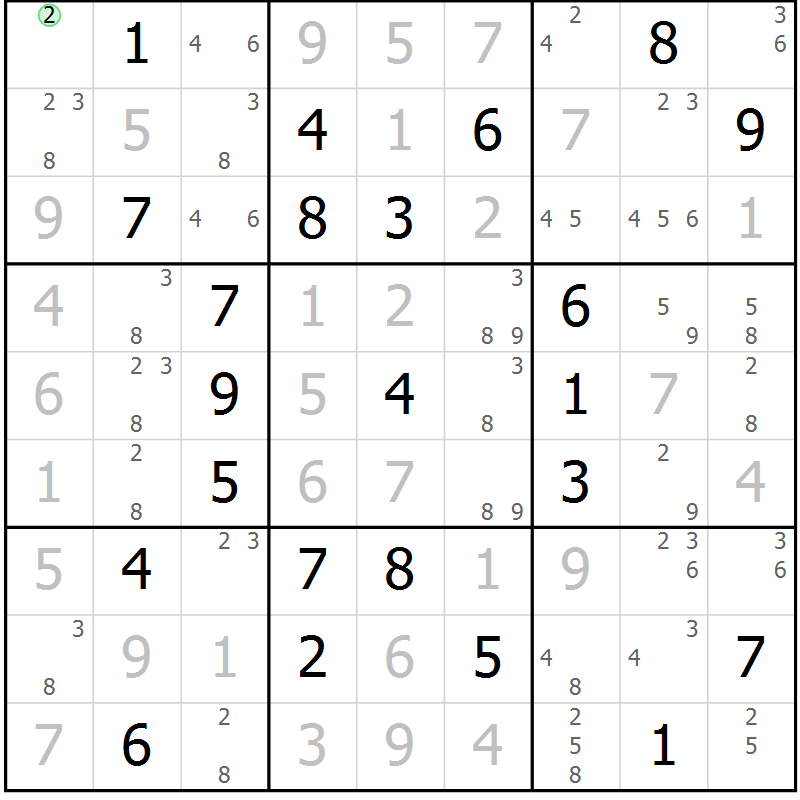 Position des candidats pour la solution de la Gr 23 page 26 du magazine de sudoku Virtuose n° 117