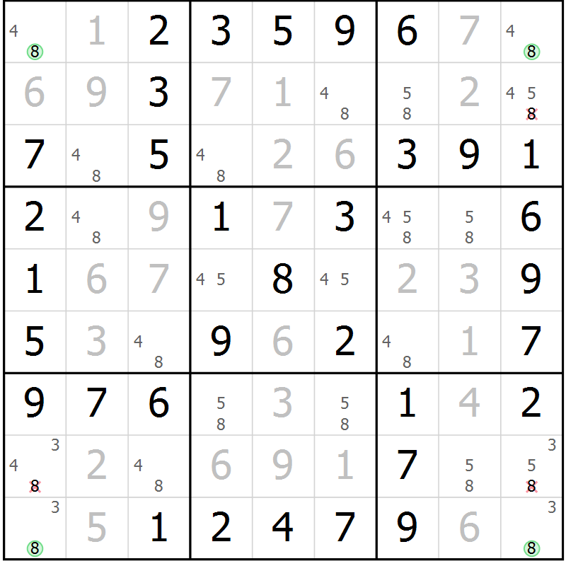 Position des candidats pour la solution de la Gr 24 page 27 du magazine de sudoku Virtuose n° 117