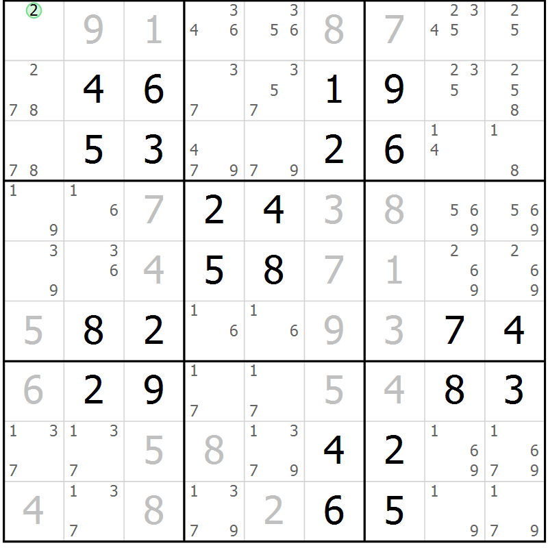 Position des candidats pour la solution de la Gr 25 page 28 du magazine de sudoku Virtuose n° 117