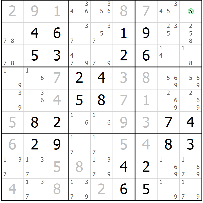 Position des candidats pour la solution de la Gr 25 page 28 du magazine de sudoku Virtuose n° 117