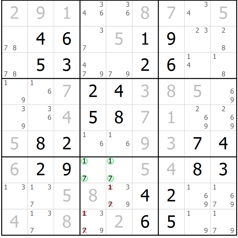 Position des candidats pour la solution de la Gr 25 page 28 du magazine de sudoku Virtuose n° 117