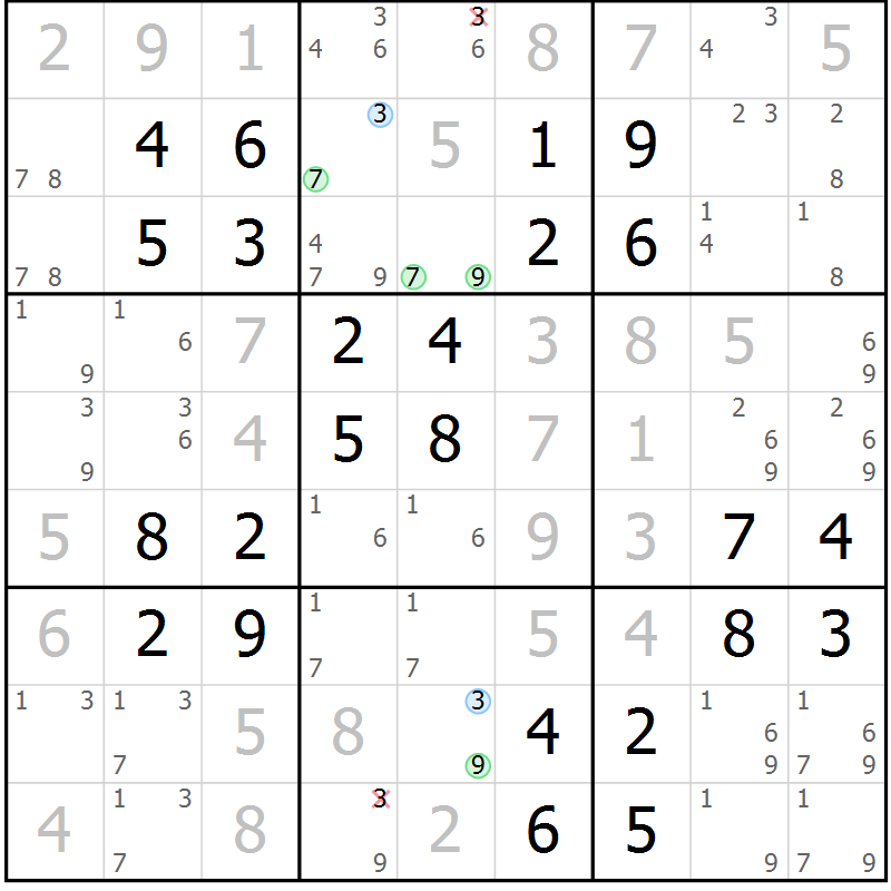 Position des candidats pour la solution de la Gr 25 page 28 du magazine de sudoku Virtuose n° 117