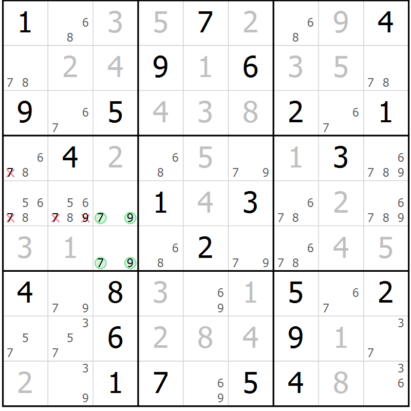 Position des candidats pour la solution de la Gr 26 page 29 du magazine de sudoku Virtuose n° 117