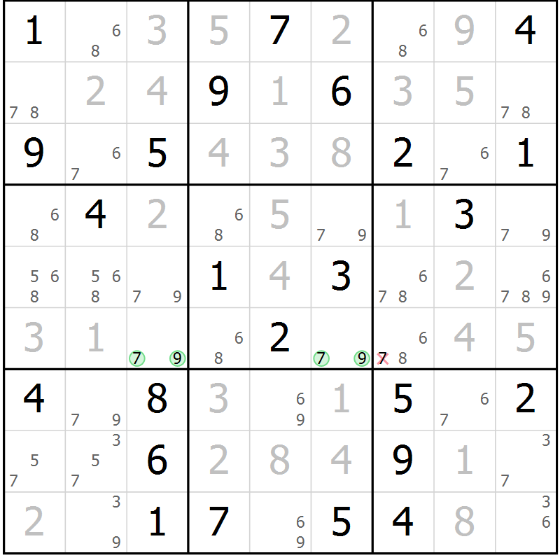 Position des candidats pour la solution de la Gr 26 page 29 du magazine de sudoku Virtuose n° 117