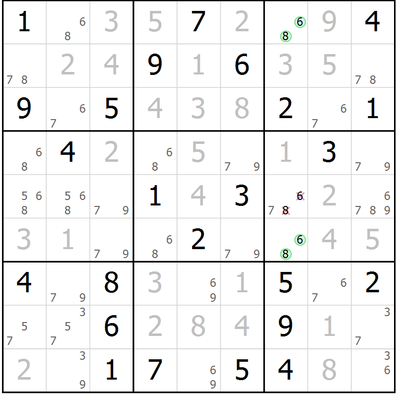 Position des candidats pour la solution de la Gr 26 page 29 du magazine de sudoku Virtuose n° 117