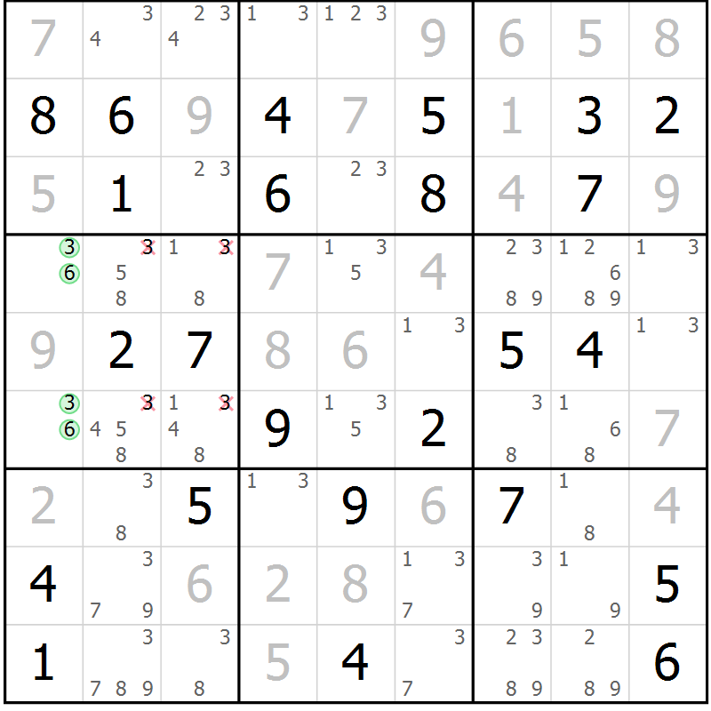 Position des candidats pour la solution de la Gr 27 page 30 du magazine de sudoku Virtuose n° 117