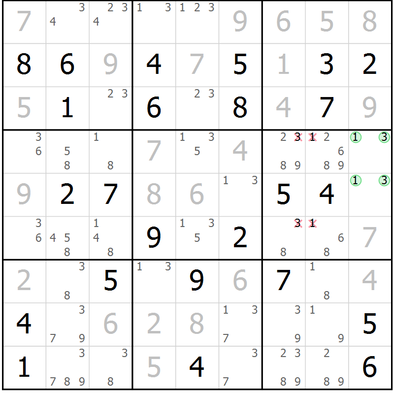 Position des candidats pour la solution de la Gr 27 page 30 du magazine de sudoku Virtuose n° 117