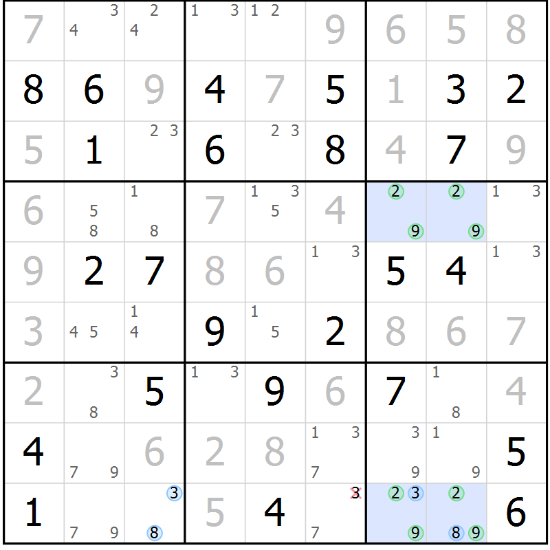 Position des candidats pour la solution de la Gr 27 page 30 du magazine de sudoku Virtuose n° 117