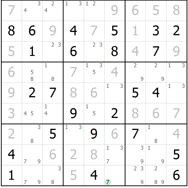 Position des candidats pour la solution de la Gr 27 page 30 du magazine de sudoku Virtuose n° 117