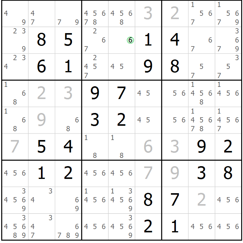 Position des candidats pour la solution de la Gr 28 page 31 du magazine de sudoku Virtuose n° 117