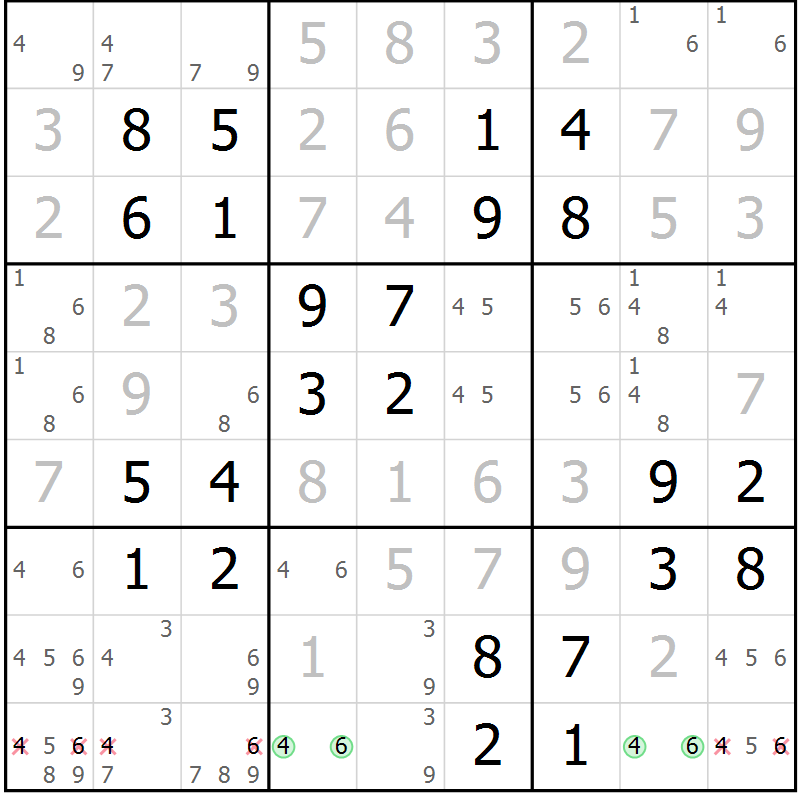Position des candidats pour la solution de la Gr 28 page 31 du magazine de sudoku Virtuose n° 117
