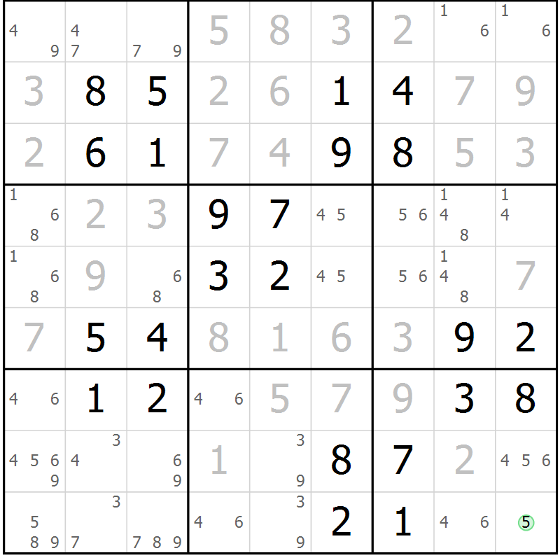 Position des candidats pour la solution de la Gr 28 page 31 du magazine de sudoku Virtuose n° 117
