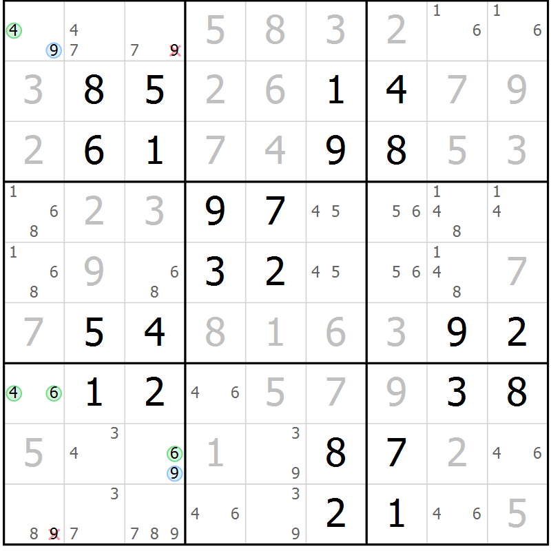 Position des candidats pour la solution de la Gr 28 page 31 du magazine de sudoku Virtuose n° 117