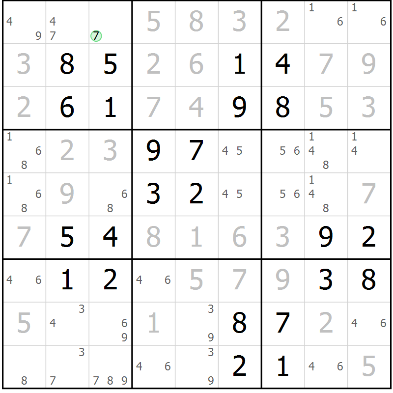 Position des candidats pour la solution de la Gr 28 page 31 du magazine de sudoku Virtuose n° 117
