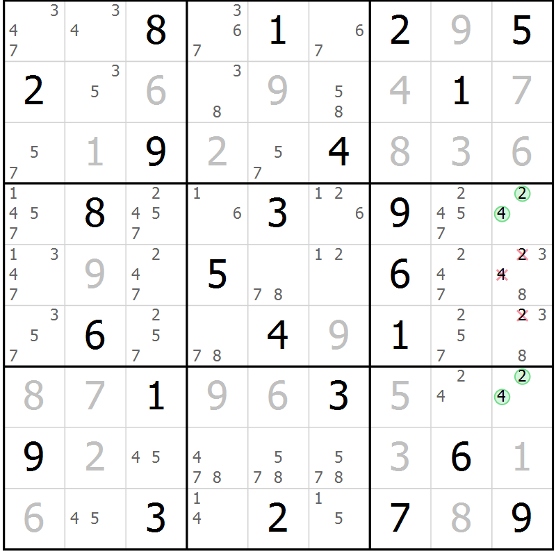 Position des candidats pour la solution de la Gr 29 page 32 du magazine de sudoku Virtuose n° 117