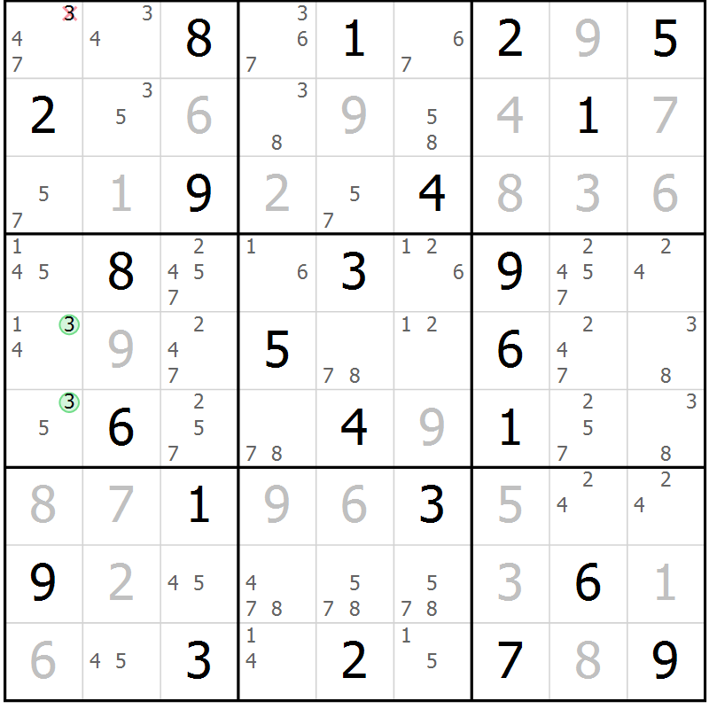 Position des candidats pour la solution de la Gr 29 page 32 du magazine de sudoku Virtuose n° 117