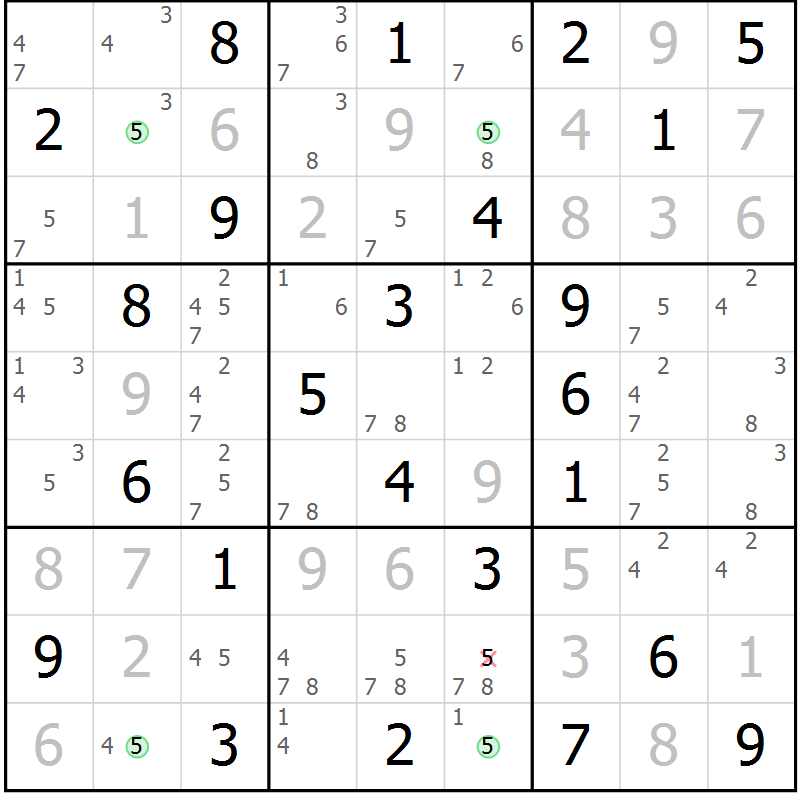 Position des candidats pour la solution de la Gr 29 page 32 du magazine de sudoku Virtuose n° 117