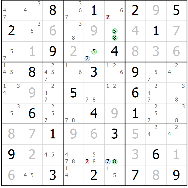 Position des candidats pour la solution de la Gr 29 page 32 du magazine de sudoku Virtuose n° 117