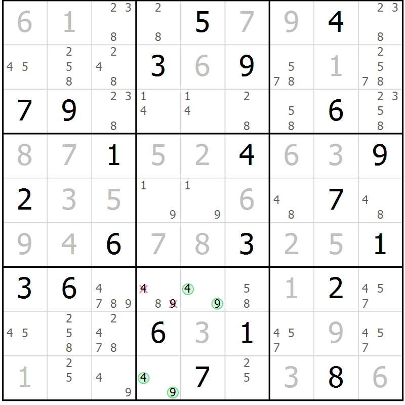 Position des candidats pour la solution de la Gr 3 page 6 du magazine de sudoku Virtuose n° 117