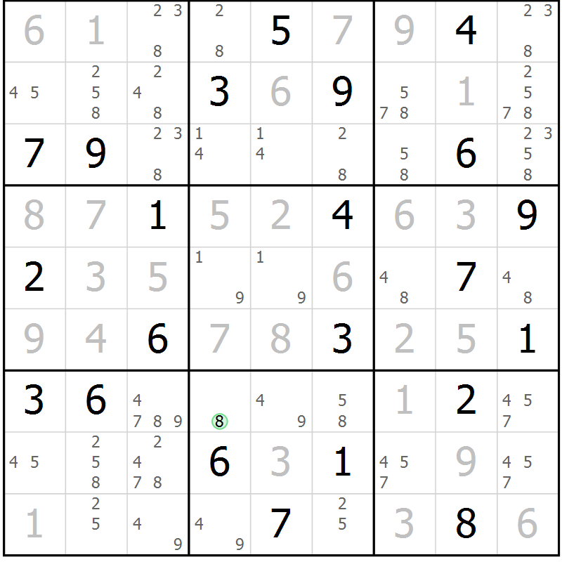 Position des candidats pour la solution de la Gr 3 page 6 du magazine de sudoku Virtuose n° 117