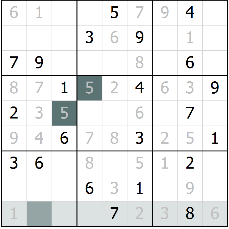 Position des candidats pour la solution de la Gr 3 page 6 du magazine de sudoku Virtuose n° 117