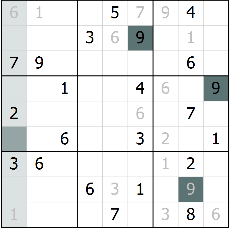 Position des candidats pour la solution de la Gr 3 page 6 du magazine de sudoku Virtuose n° 117