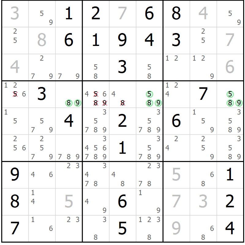 Position des candidats pour la solution de la Gr 32 page 35 du magazine de sudoku Virtuose n° 117