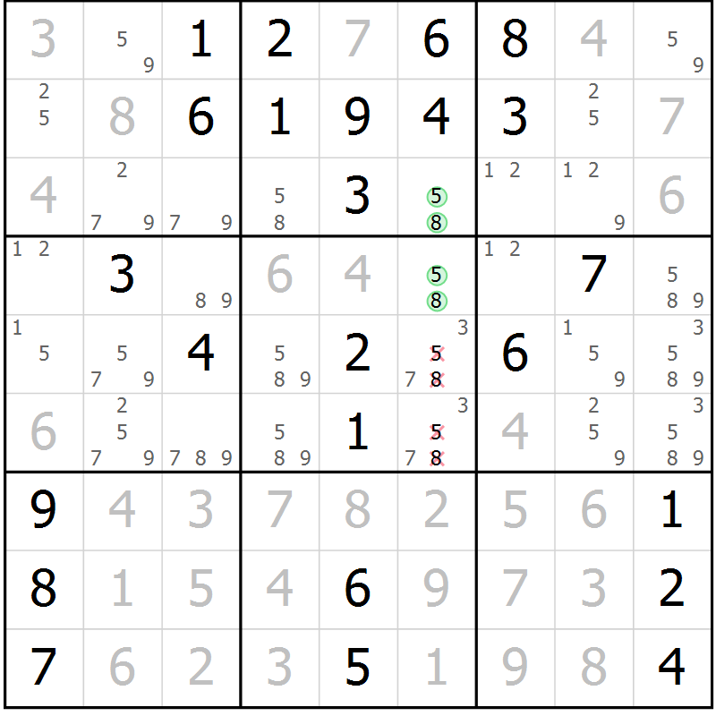 Position des candidats pour la solution de la Gr 32 page 35 du magazine de sudoku Virtuose n° 117