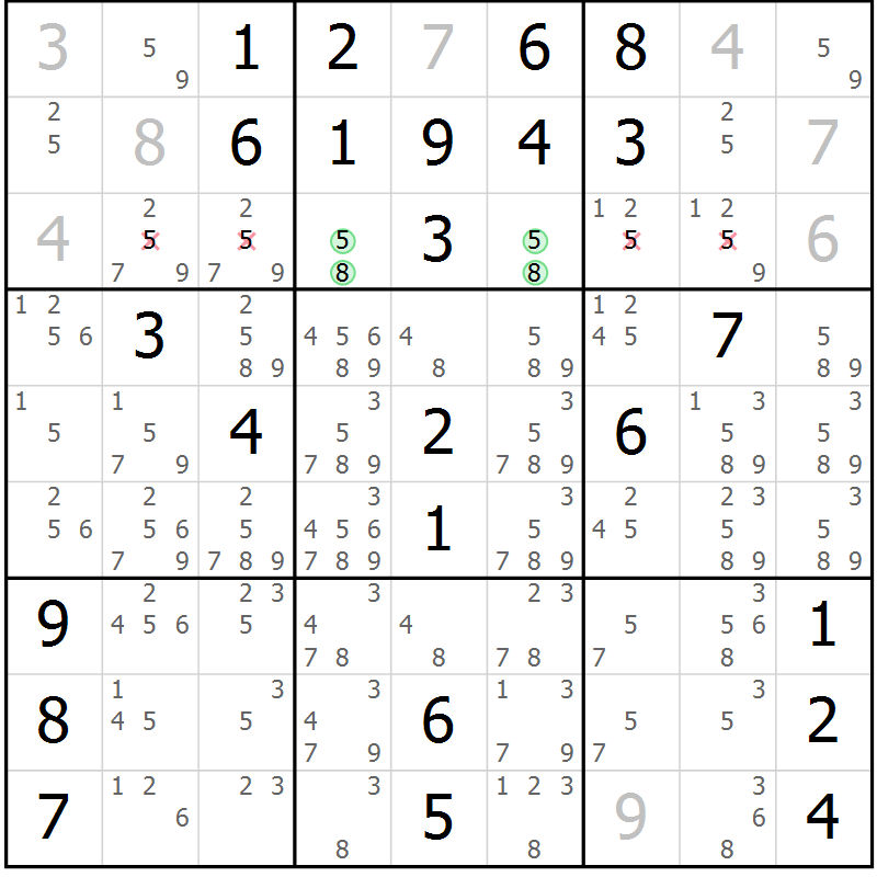 Position des candidats pour la solution de la Gr 32 page 35 du magazine de sudoku Virtuose n° 117