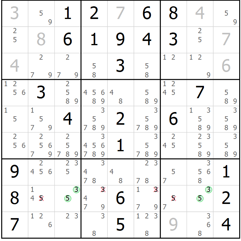 Position des candidats pour la solution de la Gr 32 page 35 du magazine de sudoku Virtuose n° 117