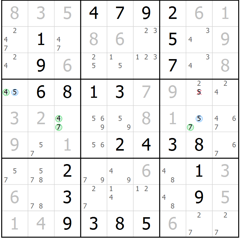Position des candidats pour la solution de la Gr 33 page 36 du magazine de sudoku Virtuose n° 117