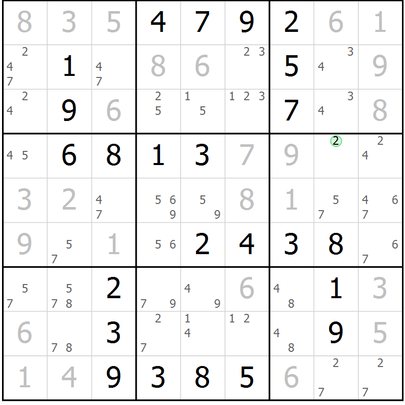 Position des candidats pour la solution de la Gr 33 page 36 du magazine de sudoku Virtuose n° 117