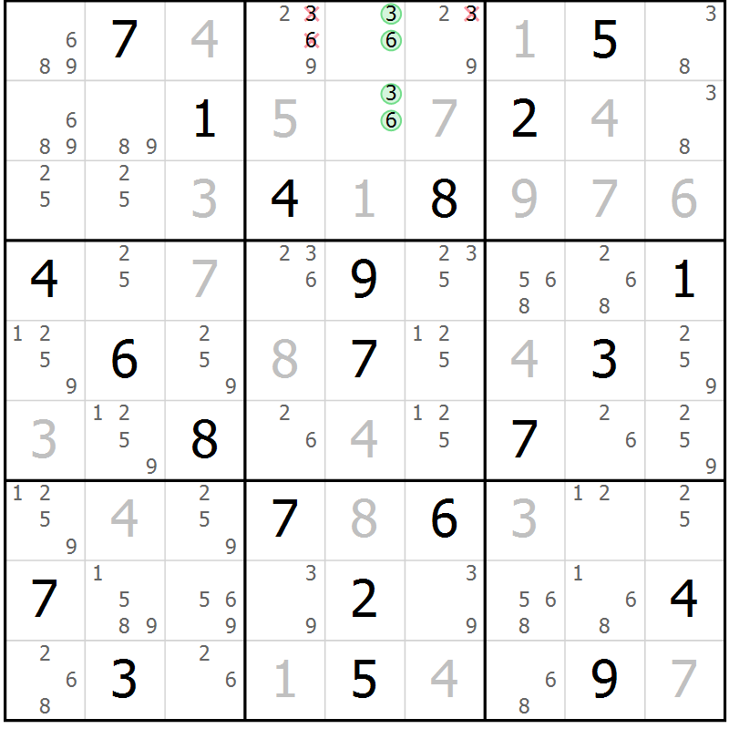 Position des candidats pour la solution de la Gr 34 page 37 du magazine de sudoku Virtuose n° 117