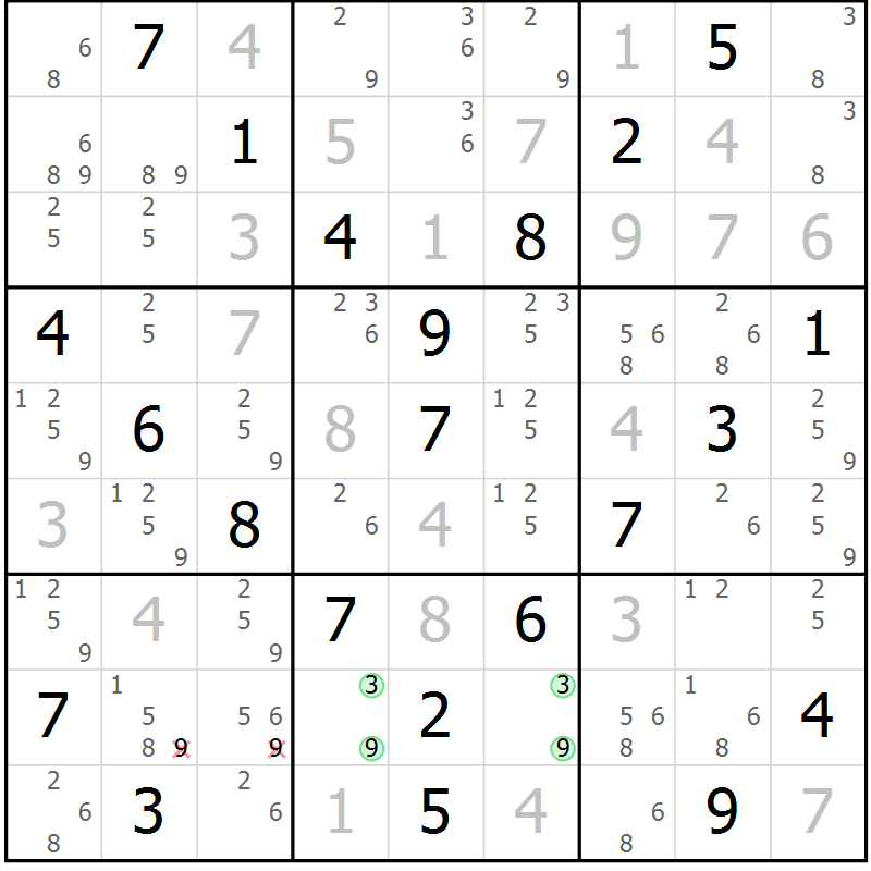 Position des candidats pour la solution de la Gr 34 page 37 du magazine de sudoku Virtuose n° 117
