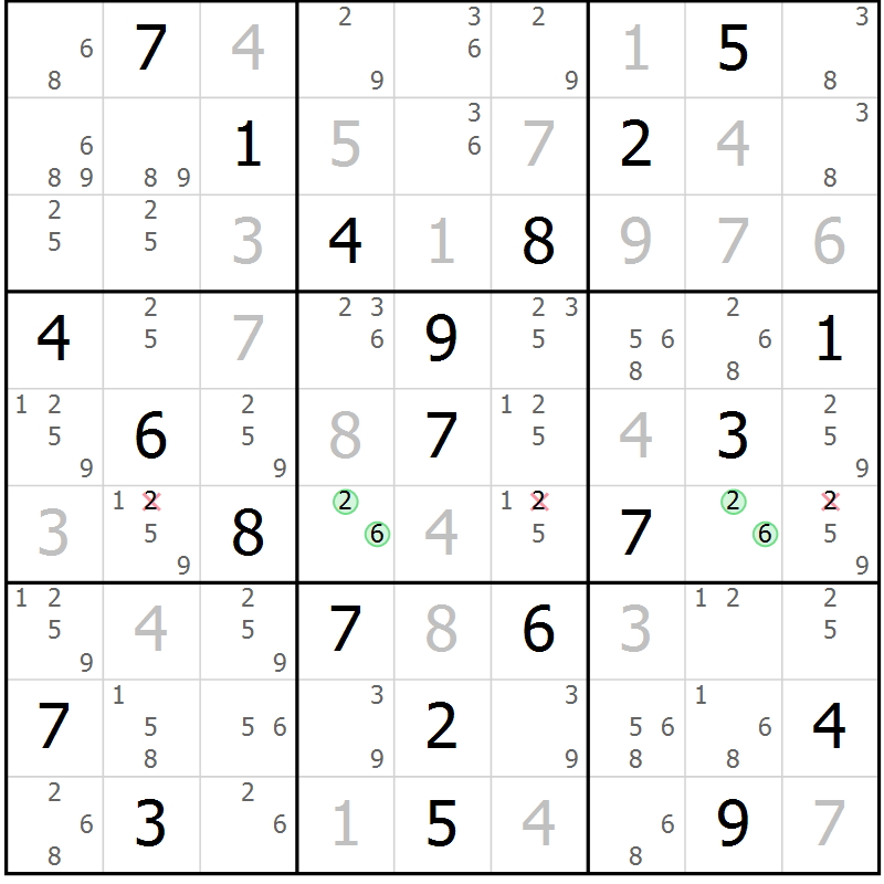Position des candidats pour la solution de la Gr 34 page 37 du magazine de sudoku Virtuose n° 117