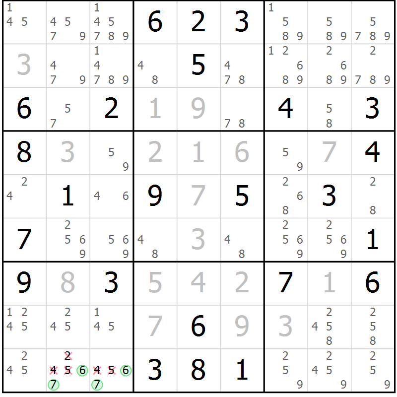 Position des candidats pour la solution de la Gr 35 page 38 du magazine de sudoku Virtuose n° 117