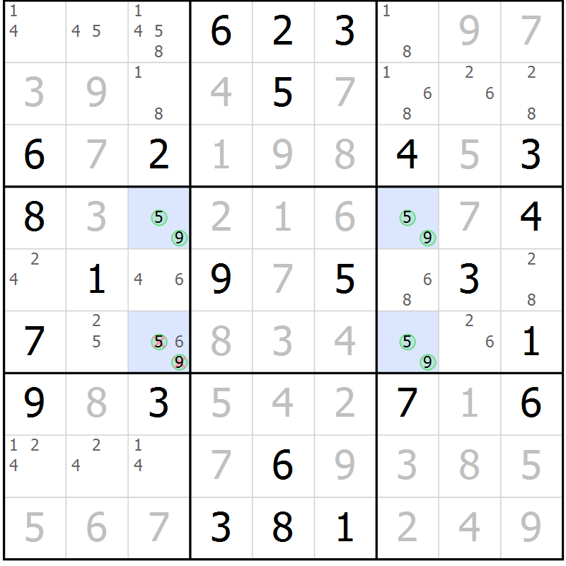 Position des candidats pour la solution de la Gr 35 page 38 du magazine de sudoku Virtuose n° 117
