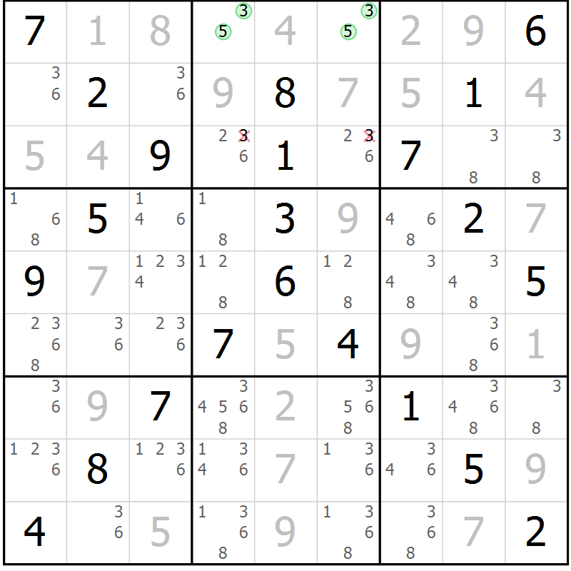 Position des candidats pour la solution de la Gr 36 page 39 du magazine de sudoku Virtuose n° 117