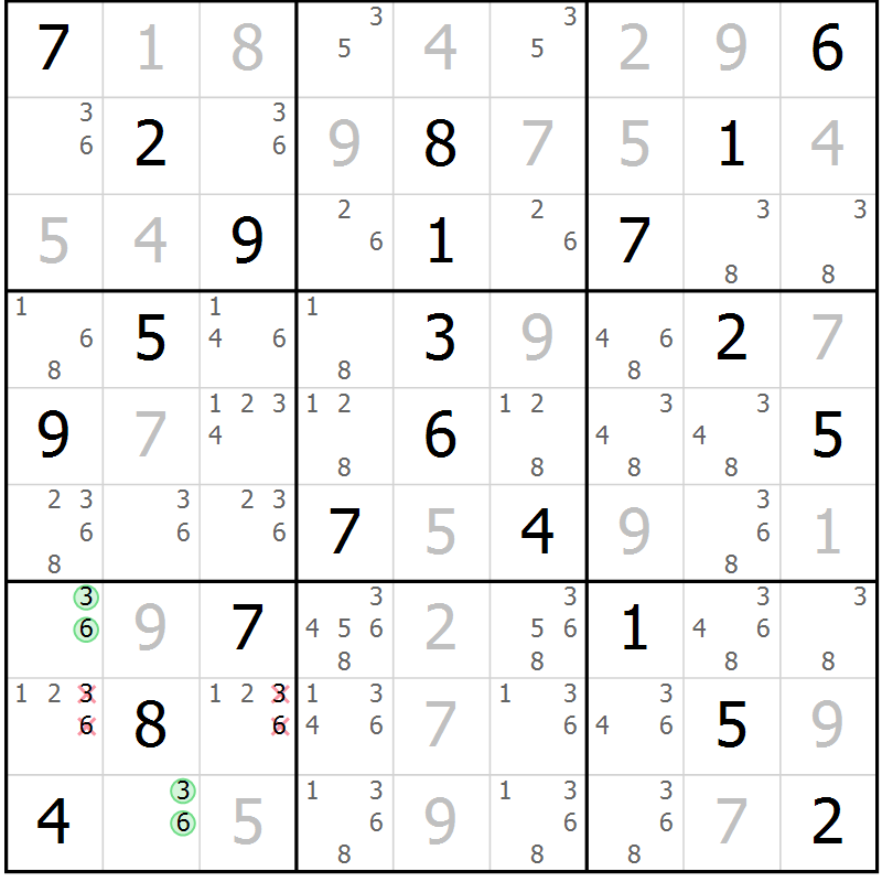 Position des candidats pour la solution de la Gr 36 page 39 du magazine de sudoku Virtuose n° 117