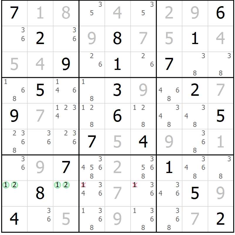 Position des candidats pour la solution de la Gr 36 page 39 du magazine de sudoku Virtuose n° 117